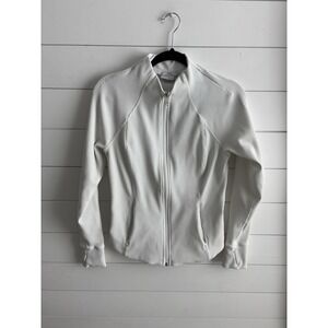ATHLETA‎ Jacket M Salutation RIbbed 2.0 Full Zip Thumbholes White 0619